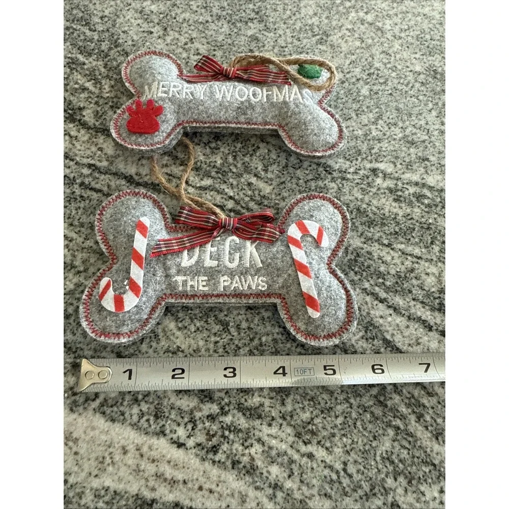 2 Christmas Tree Decoration Dog Bone Shaped Ornaments Felt‎ Pet